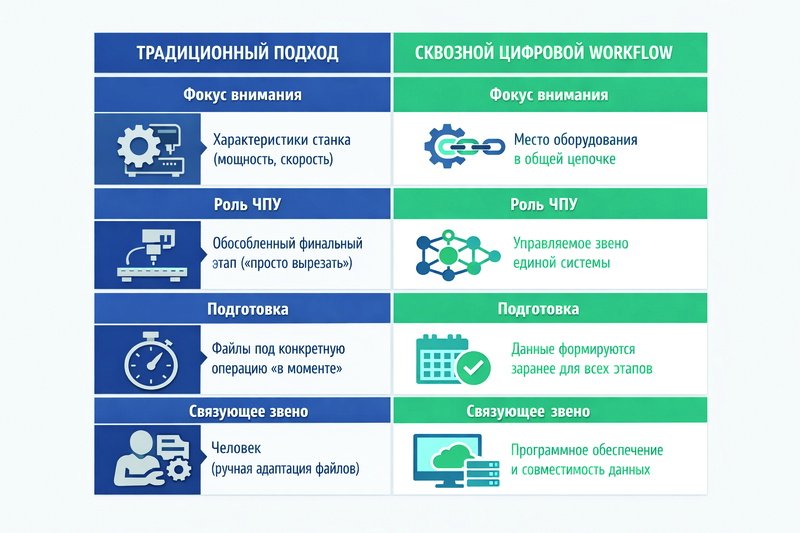 Традиционный подход и сквозной цифровой workflow